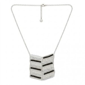 Collier Ikita long avec pendentif perles noir & transparent - bijou unique