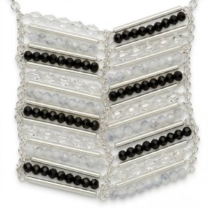 Collier Ikita long avec pendentif perles noir & transparent - bijou unique