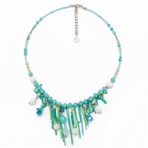 Collier Ikita perles turquoise et pampilles - bijou unique