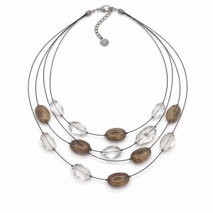 Collier Ikita 4 rangs perles transparentes & marron - bijou unique