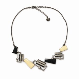 Collier Ikita géométrique noir, doré et argenté - bijou unique