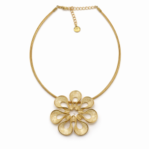 Collier Ikita doré pendentif fleur crème pailleté – Élégance raffinée - bijou unique