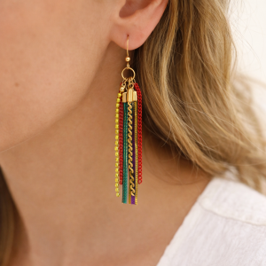 Boucles d’oreilles Ikita pendantes multicolores - bijou unique