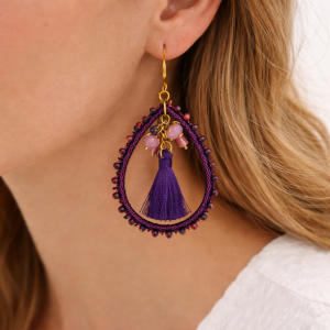 Boucles d’oreilles Ikita créoles bohème perles et pompon - bijou unique