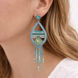 Boucles d’oreilles Ikita turquoise perles et cristal - bijou unique