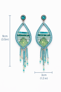 Boucles d’oreilles Ikita turquoise perles et cristal - bijou unique