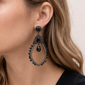 Boucles d’oreilles Ikita pendantes noires et gris anthracite - bijou unique