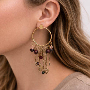 Boucles d’oreilles Ikita créoles breloques cœur et chaînes - bijou unique