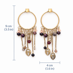 Boucles d’oreilles Ikita créoles breloques cœur et chaînes - bijou unique