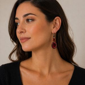 Boucles d’oreilles IKITA rouge & noir ovales - bijou unique