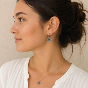 Boucles d’oreilles fleur IKITA argent vieilli - bijou unique