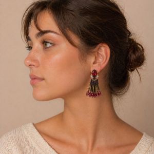 Boucles d’oreilles pampilles rouge & doré - bijou unique