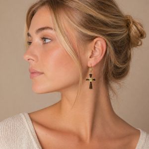 Boucles d’oreilles croix IKITA émail pailleté - bijou unique