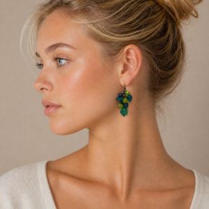Boucles d’oreilles IKITA grappe vert & bleu - bijou unique