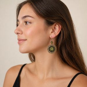 Boucles bohèmes filigrane vert antique - bijou unique