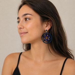Boucles bohèmes bleu nuit cercle perlé - bijou unique
