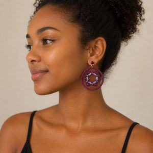 Boucles bohèmes fuchsia cercle perlé - bijou unique