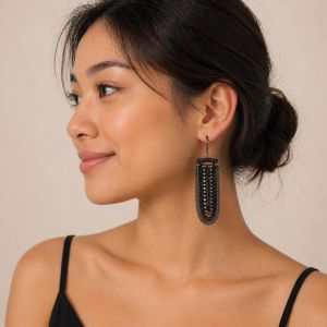 Boucles pendantes chaînes noir intense - bijou unique