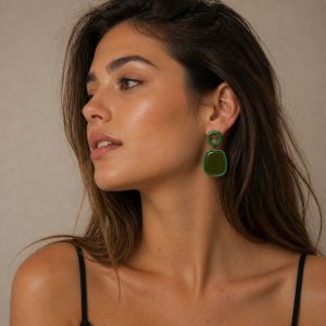 Boucles vert émail carré moderne - bijou unique