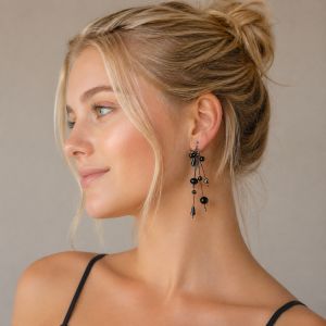 Boucles pendantes perles noir chic - bijou unique
