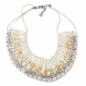 Collier plastron perles ivoire & cristal - bijou unique