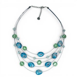 Collier multi-rangs bleu & vert Ikita - bijou unique