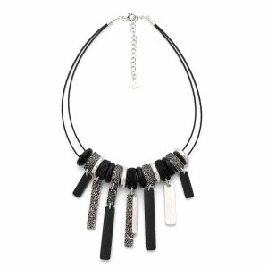 Collier multi-pendants noir & argent - bijou unique