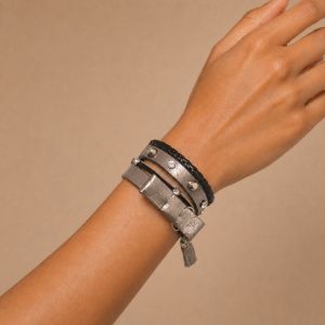 Bracelet multi-rangs taupe métallisé - bijou unique