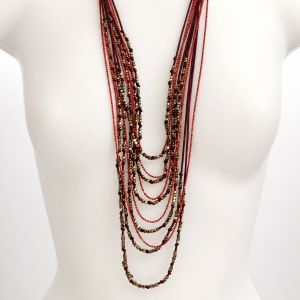 Collier long multi-rangs bohème rouge IKITA - bijou unique