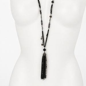 Collier long pampilles noires IKITA - bijou unique