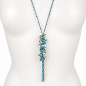 Collier long turquoise pampilles IKITA - bijou unique