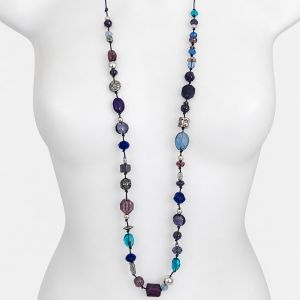 Collier long perles bleues IKITA - bijou unique