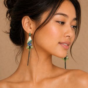 Boucles longues bohème fleurs & perles - bijou unique