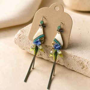 Boucles longues bohème fleurs & perles - bijou unique