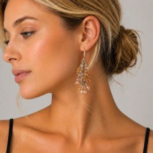 Boucles IKITA perles champagne - bijou unique