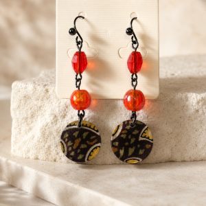 Boucles pendantes IKITA perles rouge éclat - bijou unique