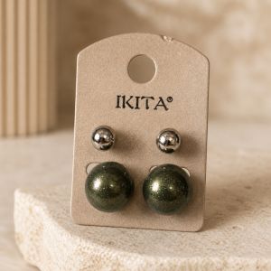 Boucles puces IKITA double perle kaki - bijou unique