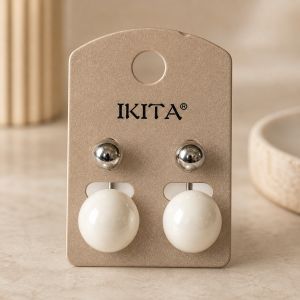 Boucles puces IKITA double perle blanche - bijou unique