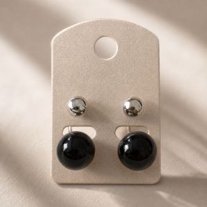 Boucles double perle noir & argent IKITA - bijou unique