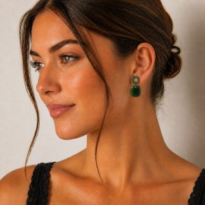 Boucles géométriques vert émail IKITA - bijou unique
