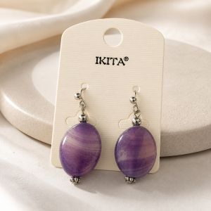 Boucles pendantes ovales violet nacré - bijou unique
