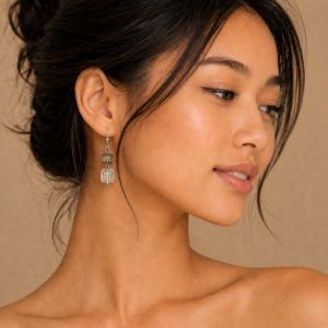 Boucles pendantes perles cristal fumé - bijou unique