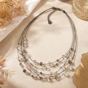 Parure cristal fumé multi-rangs - bijou unique