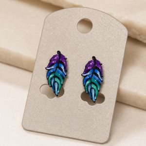 Boucles Feuille Émail Multicolore - bijou unique