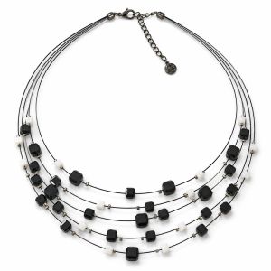 Collier multi-rangs noir & blanc graphique - bijou unique