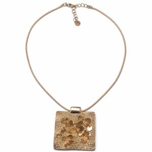 Collier pendentif carré texturé doré - bijou unique