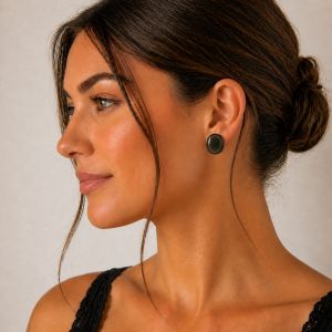 Boucles puces ovales noires brillantes - bijou unique