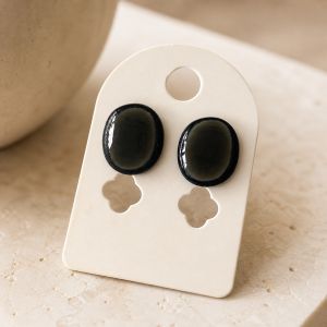 Boucles puces ovales noires brillantes - bijou unique