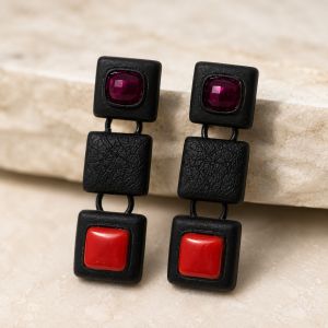 Boucles d’oreilles graphiques rouge IKITA - bijou unique
