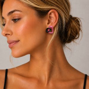 Boucles IKITA Éclat Rose Noir - bijou unique